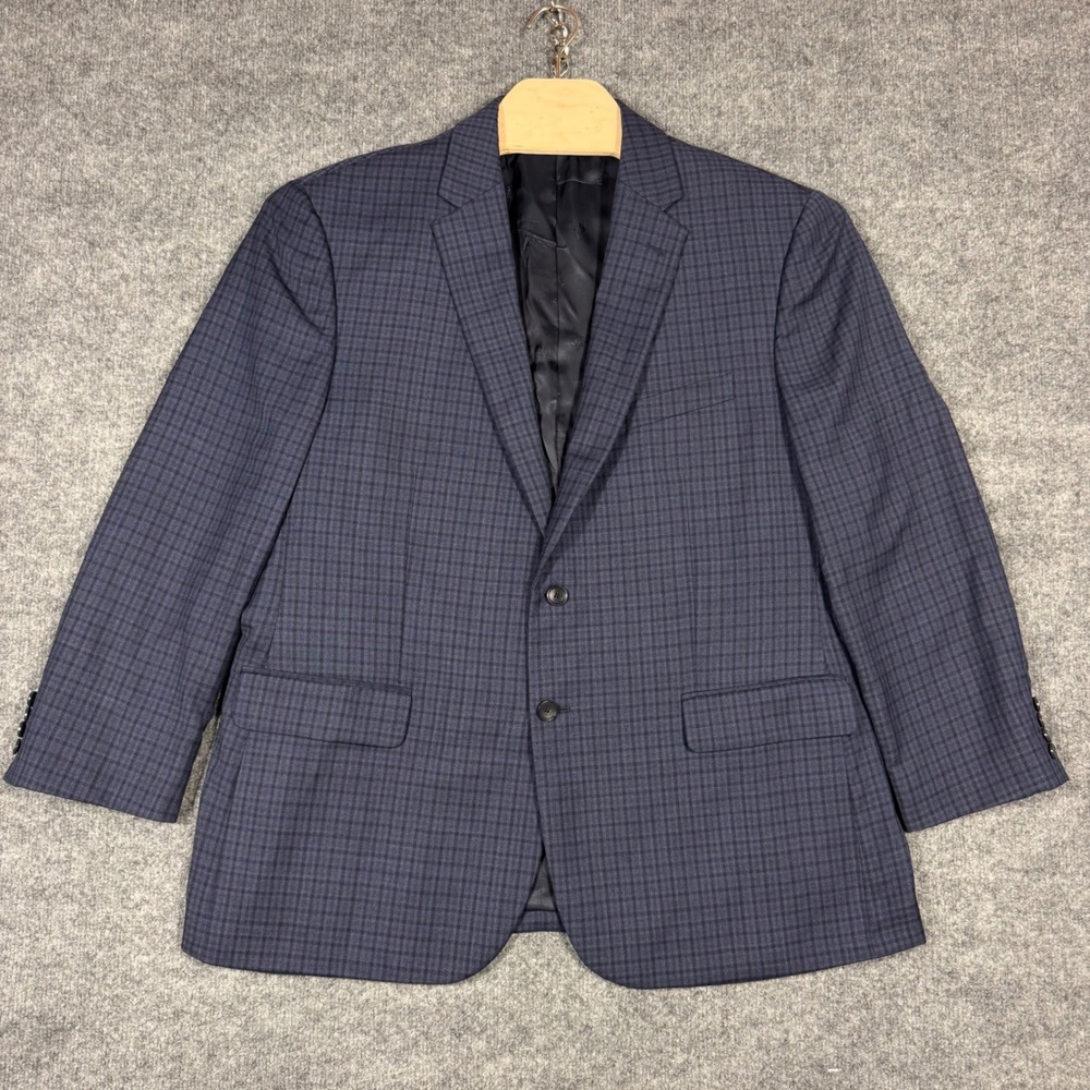 Jos A Bank Reserve Sport Coat Plaid Mens 46 Regular Navy Blue 100% Wool EUC